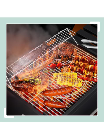 relaxdays Holzkohlegrill Grillwagen in Schwarz/ Silber - (B)103 x (H)104 x (T)65 cm