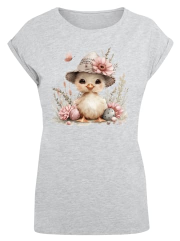 F4NT4STIC Extended Shoulder T-Shirt Süßes Oster Küken mit Hut in grau meliert