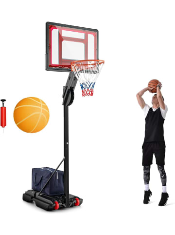 COSTWAY Basketballständer mit Luftpumpe & Basketball in Schwarz