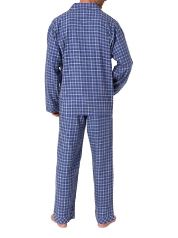 NORMANN Flanell Pyjama Schlafanzug zum durchknöpfen - 70118 in blau