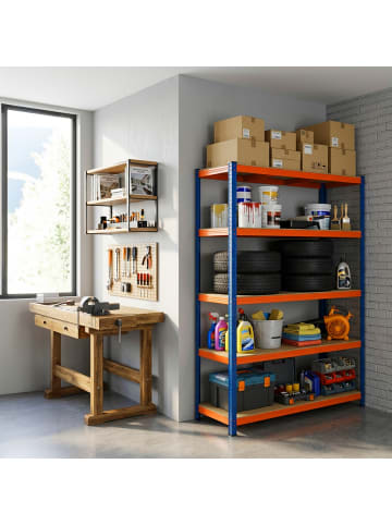 relaxdays Schwerlastregal "5 Ebenen" in Blau/ Orange - (B)120 x (H)200 x (T)60 cm