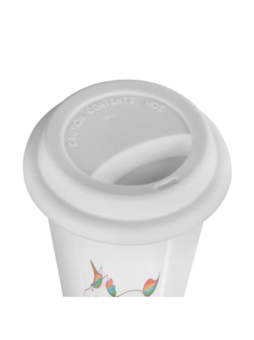 Mr. & Mrs. Panda Kaffeebecher To Go Einhorn Regenbogen mit Spruch in Weiß