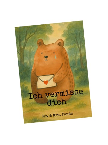 Mr. & Mrs. Panda Ansichtskarte Bär Vermissen Design mit Spruch in Weiß