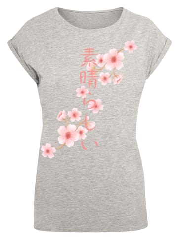 F4NT4STIC Damen T-Shirt PLUS SIZE Kirschblüten Asien in grau meliert