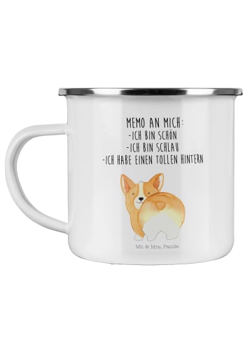 Mr. & Mrs. Panda Becher Emaille Corgi Po mit Spruch in Weiß