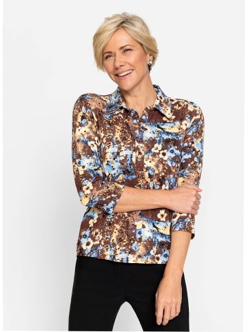 WITT WEIDEN Poloshirt in braun-hellblau-bedruckt