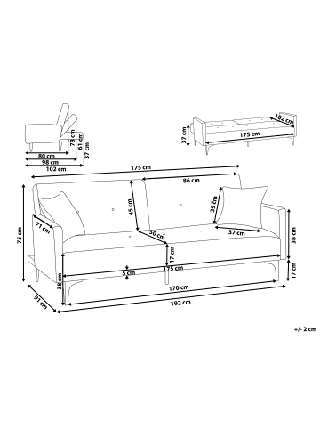 Beliani Schlafsofa LUCAN in Grün/Schwarz - (W) 191 x (H) 75 x (L) 91 cm