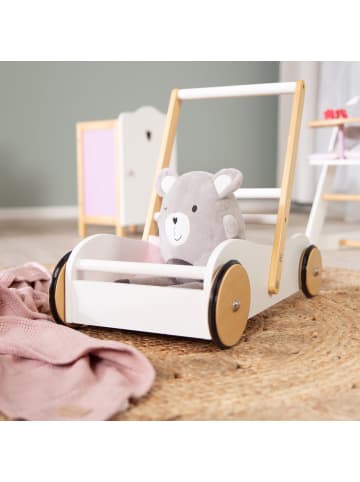 roba Lauflernwagen 'Scarlett' - Kinderwagen für Puppen - mit rosa Textilien - Weiß