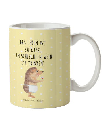Mr. & Mrs. Panda Kindertasse Igel Wein mit Spruch in Gelb Pastell