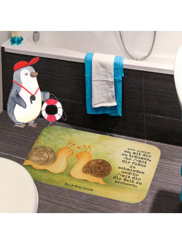 Mr. & Mrs. Panda Duschmatte Schnecken Liebe Design mit Spruch in Weiß