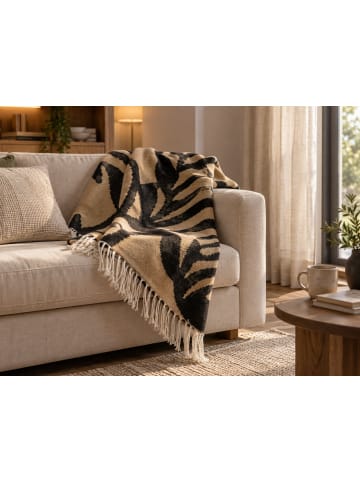 Kuscheldecke KUDIYA in Beige/Schwarz - (W) 130 x (H) 0.3 x (L) 170 cm