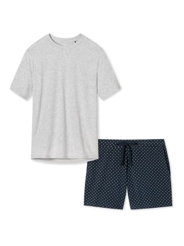 Schiesser Schlafanzug Cotton in Blau gepunktet / Grau