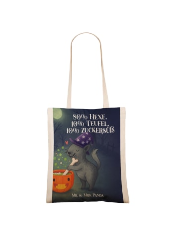 Mr. & Mrs. Panda Stofftasche Kater Hexenkessel Design mit Spruch in Weiß