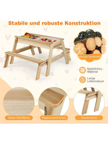 COSTWAY 2 in 1 Kindersitzgruppe mit Sandkästen in Hellbraun