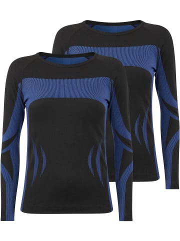 normani 2 x Thermooberteil Langarm Shirt Skiunterwäsche Unisex in Schwarz/Blau