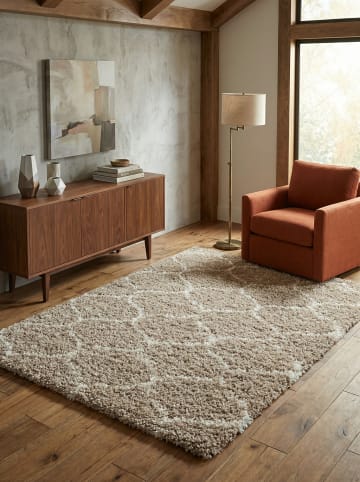 KADIMA DESIGN Teppich Hochflor Shaggy Skandi-Muster Polypropylen Wohnzimmer in Beige