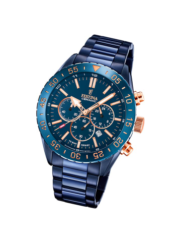 Festina Analog-Armbanduhr Festina Keramik blau groß (ca. 44mm)