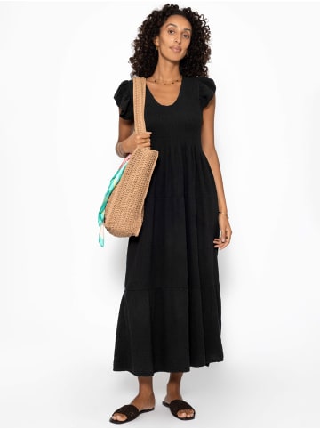 SASSYCLASSY Maxi Musselin Kleid mit Volants und Flügelärmel in Schwarz
