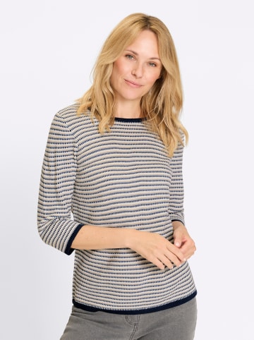 Sieh an! Jacquard-Pullover in ecru-dunkelblau-gemustert