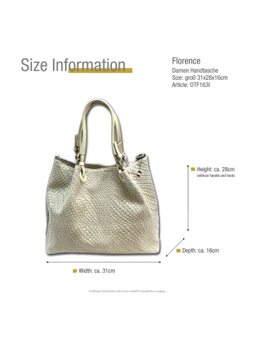 Florence Leder Handtasche, Umhängetasche Florence Tasche beige ca. 31cm