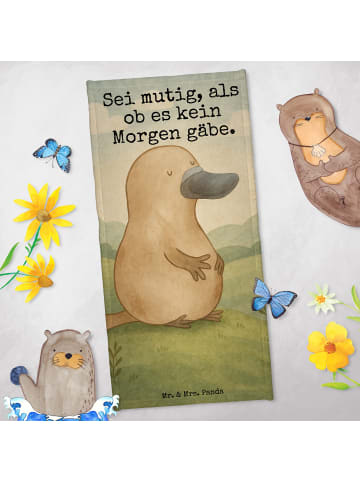 Mr. & Mrs. Panda Badehandtuch Schnabeltier Mut Design mit Spruch in Weiß