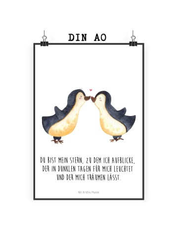 Mr. & Mrs. Panda Poster Pinguin Liebe mit Spruch in Weiß