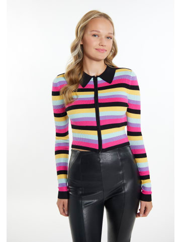 myMo Damen Cropped Strickjacke in Schwarz Mehrfarbig