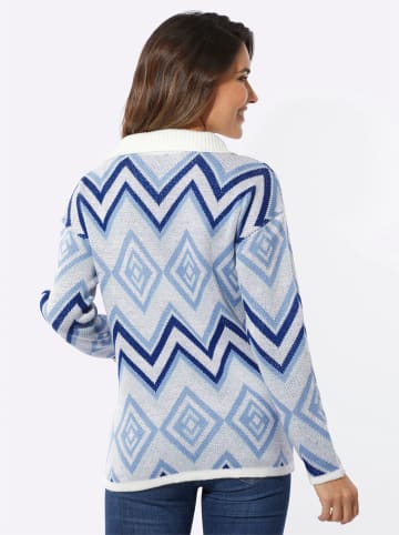 Sieh an! Troyer-Pullover in ecru-himmelblau-gemustert