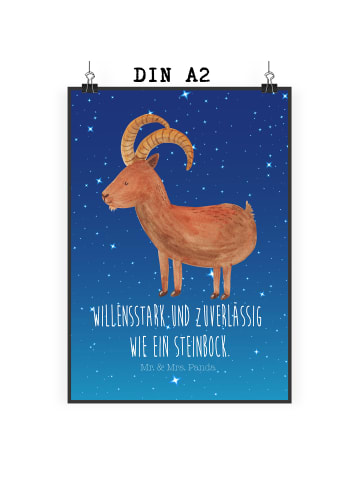 Mr. & Mrs. Panda Poster Sternzeichen Steinbock mit Spruch in Sternenhimmel Blau