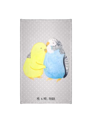 Mr. & Mrs. Panda Baumwollhandtuch Wellensittich Liebe ohne Spruch in Grau Pastell