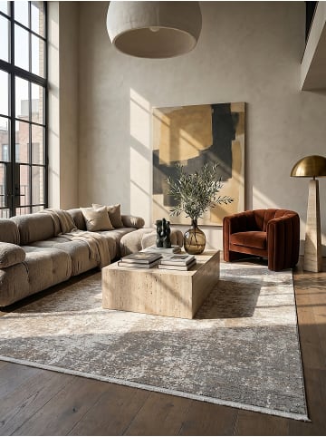 KADIMA DESIGN Läufer Vintage Kurzflor pflegeleicht Wohnzimmer Schlafzimmer in Greige