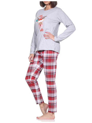 NORMANN Schlafanzug Weihnachten langarm Renntier in grau