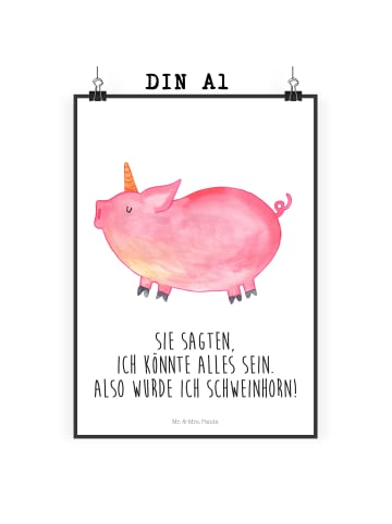 Mr. & Mrs. Panda Poster Einhorn Schwein mit Spruch in Weiß