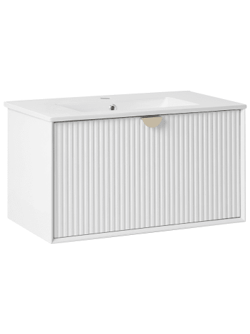 Beliani Badezimmerschrank mit Spiegel BONAIRE in Weiß - (W) 80 x (H) 43 x (L) 45 cm