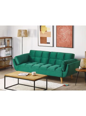 Beliani Schlafsofa ASBY in Grün/Heller Holzfarbton - (W) 218 x (H) 82 x (L) 83 cm