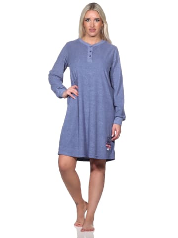 NORMANN Frottee Nachthemd langarm Bündchen - 82088 in blau