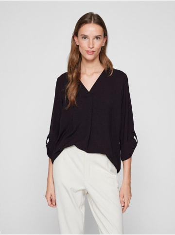 Vila Crepe Struktur Design Bluse V-Ausschnitt Top 3/4 Arm in Schwarz