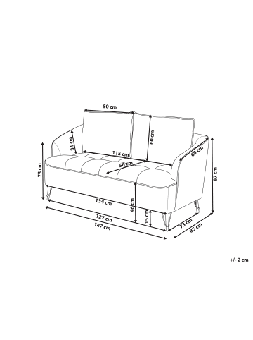 Beliani 2-Sitzer Sofa HOBRO in Grau/Schwarz - (W) 146 x (H) 87 x (L) 85 cm