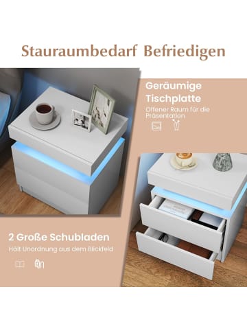 COSTWAY Nachttisch LED mit 2 Schubladen in Weiß