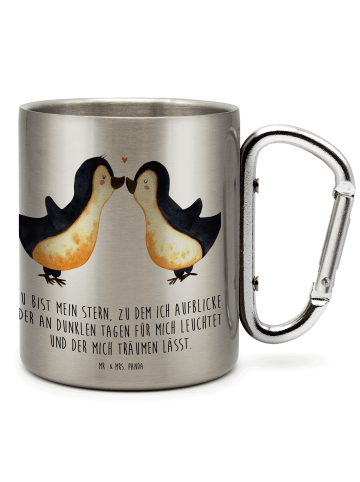 Mr. & Mrs. Panda metallbecher Pinguin Liebe mit Spruch in Silber