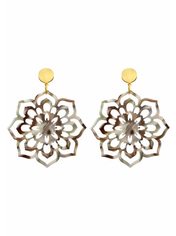Gemshine Ohrhänger Taupe Schildpatt Harz Blumen in gold coloured