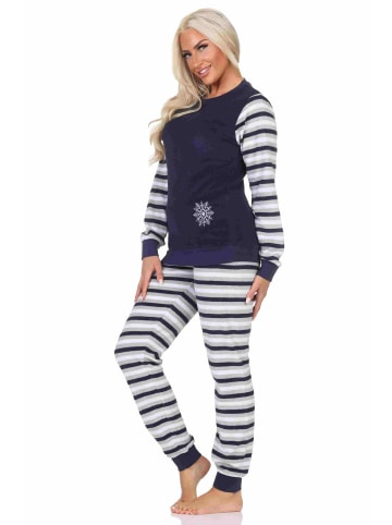 NORMANN geringelte Frottee Schlafanzug langarm Pyjama Eiskristall - 88029 in navy