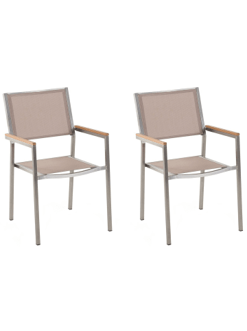 Beliani 2er-Set Gartenstuhl GROSSETO in Beige/Silber/Heller Holzfarbton
