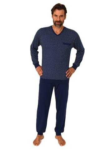 NORMANN Langarm Schlafanzug Pyjama Bündchen print in hellblau