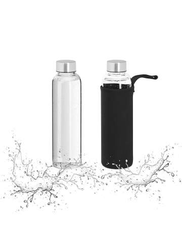 relaxdays 2 x Trinkflasche in Transparent/ Schwarz - 500 ml