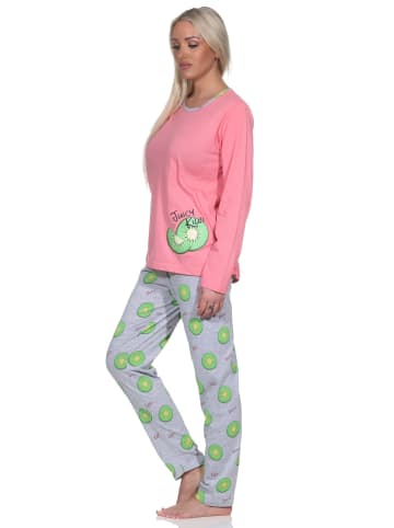 NORMANN Schlafanzug langarm Pyjama Pyjamahose Kiwi print - 86366 in pink