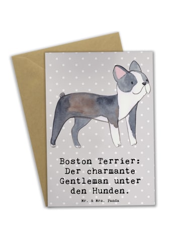 Mr. & Mrs. Panda Beileidskarte Boston Terrier Gentleman mit Spruch in Grau Pastell