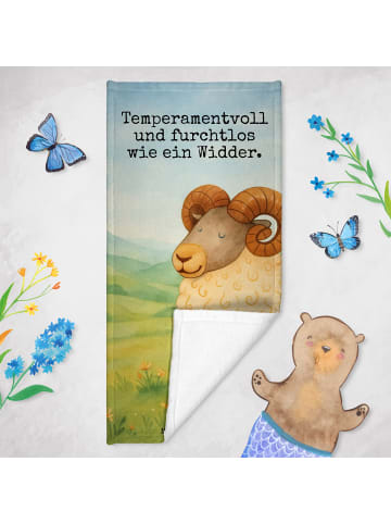 Mr. & Mrs. Panda Badehandtuch Sternzeichen Widder Design mit Spruch in Weiß
