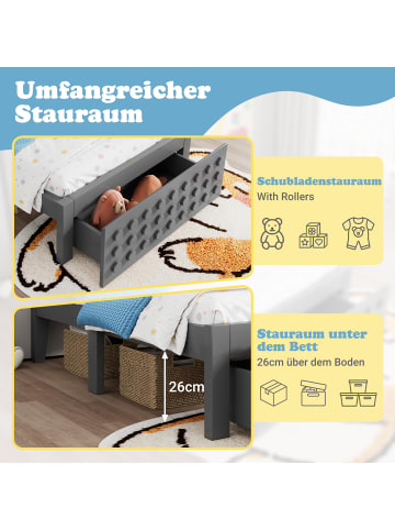 ABRIHOME Holzbett Kinderbett 90x200 cm mit Lattenrost und Schubladen in Grau