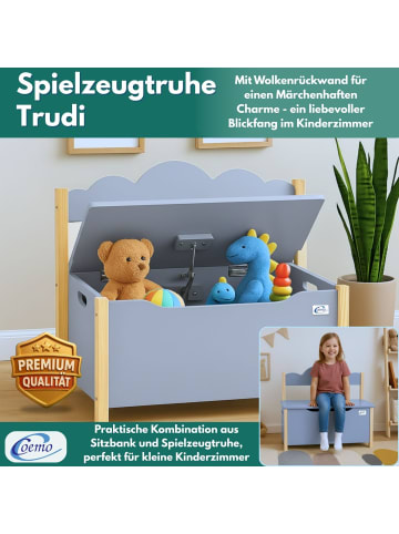 Coemo Spielzeugtruhe mit Bank TRUDI aus Holz in Grau